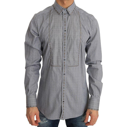 Dolce & Gabbana Gray Check GOLD Cotton Slim Fit Shirt Dolce & Gabbana