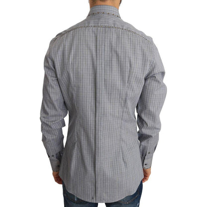 Dolce & Gabbana Gray Check GOLD Cotton Slim Fit Shirt Dolce & Gabbana