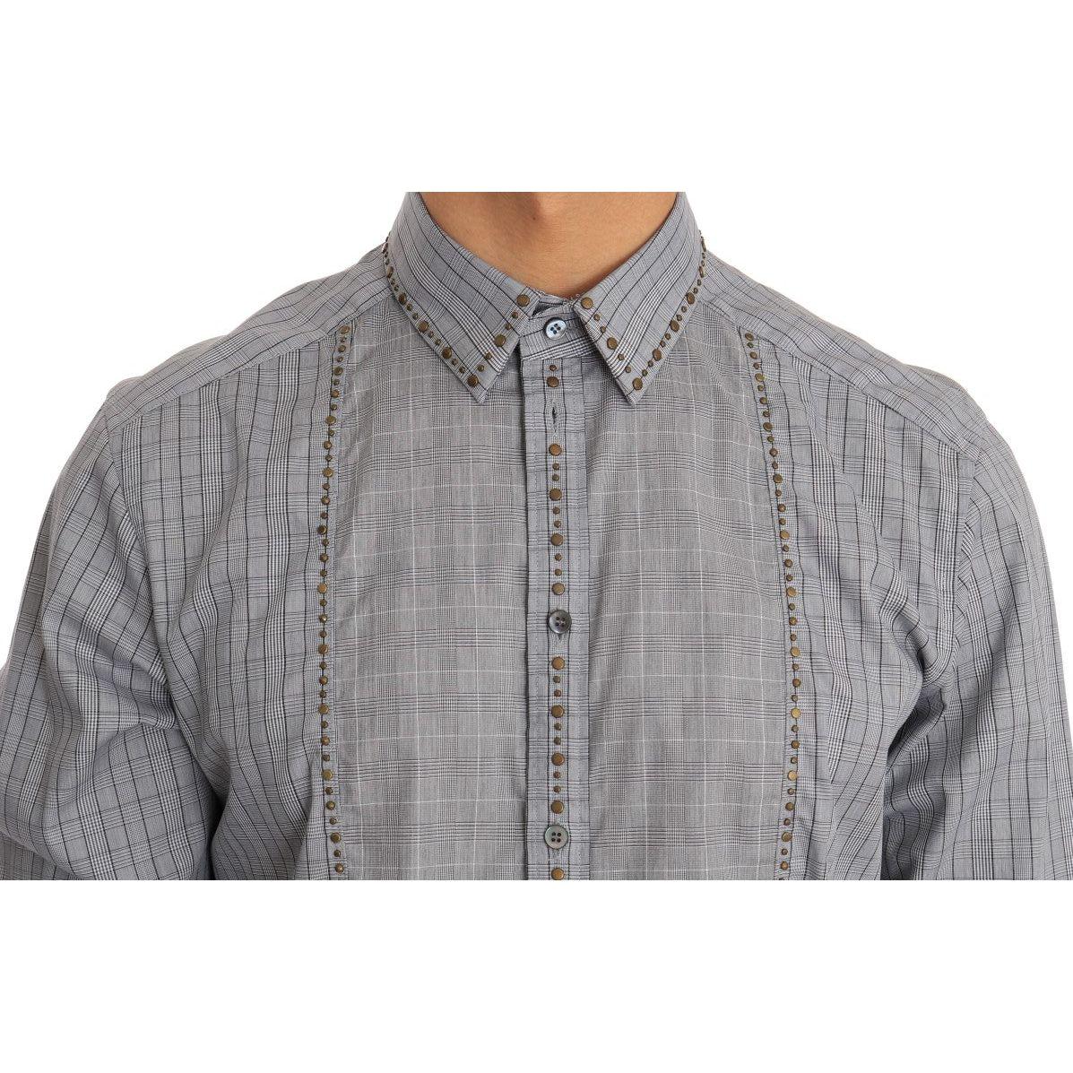 Dolce & Gabbana Gray Check GOLD Cotton Slim Fit Shirt Dolce & Gabbana