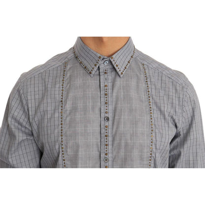 Dolce & Gabbana Gray Check GOLD Cotton Slim Fit Shirt Dolce & Gabbana