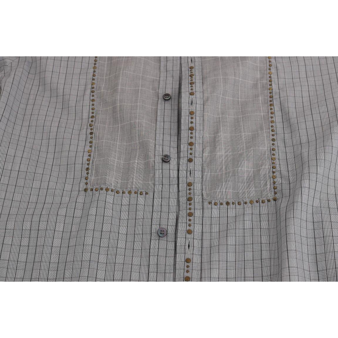 Dolce & Gabbana Gray Check GOLD Cotton Slim Fit Shirt Dolce & Gabbana