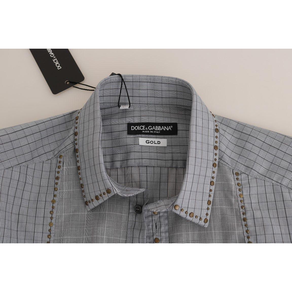 Dolce & Gabbana Gray Check GOLD Cotton Slim Fit Shirt Dolce & Gabbana