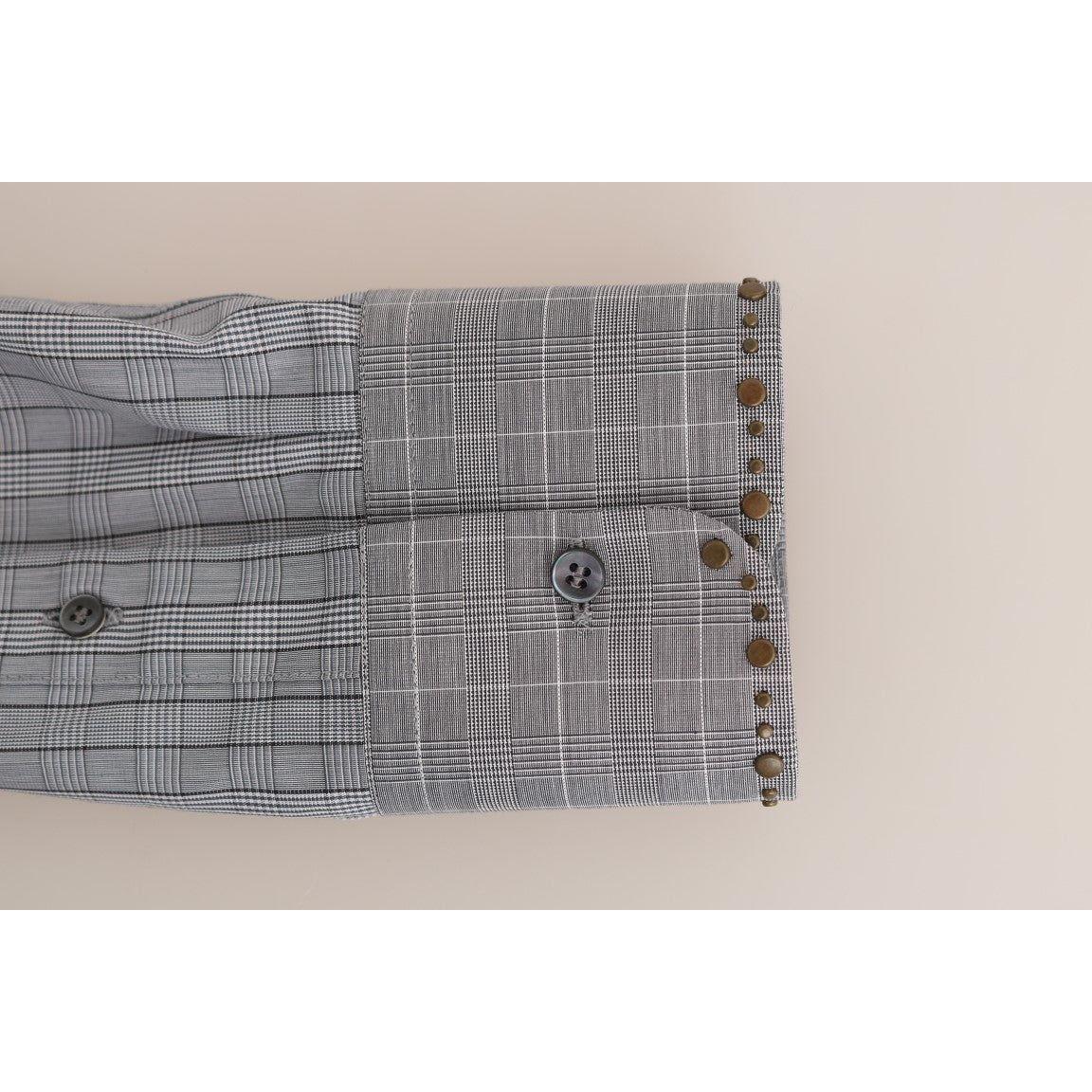 Dolce & Gabbana Gray Check GOLD Cotton Slim Fit Shirt Dolce & Gabbana