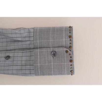 Dolce & Gabbana Gray Check GOLD Cotton Slim Fit Shirt Dolce & Gabbana