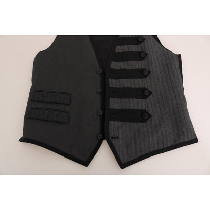 Dolce & Gabbana Gray Wool Patterned Slim Vest Dolce & Gabbana