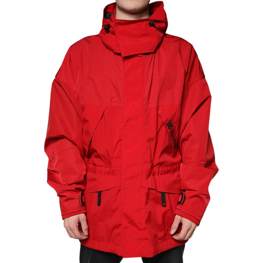 Dolce & Gabbana Red Nylon Hooded Men Full Zip Parka Jacket Dolce & Gabbana