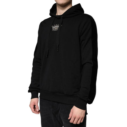 Dolce & Gabbana Black Crown Cotton Hooded Sweatshirt Sweater