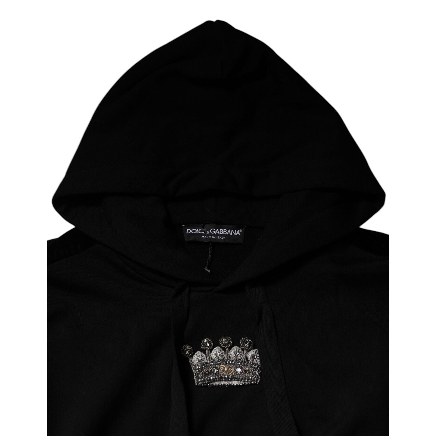 Dolce & Gabbana Black Crown Cotton Hooded Sweatshirt Sweater