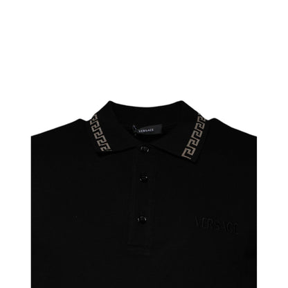 Versace Black Viscose Collared Polo Short Sleeves T-shirt