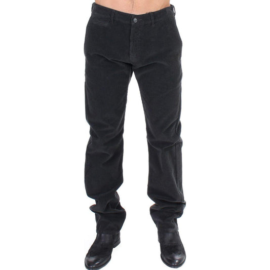 GF Ferre Black Corduroy Cotton Straight Fit Pants GF Ferre