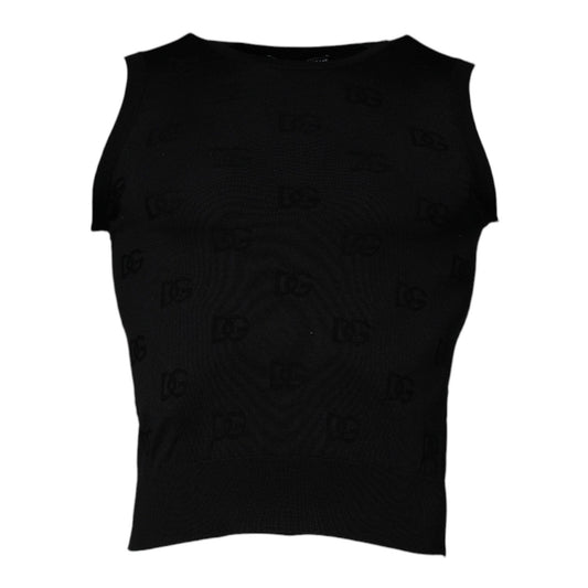 Dolce & Gabbana Black Silk Round Neck Sleeveless T-shirt Dolce & Gabbana