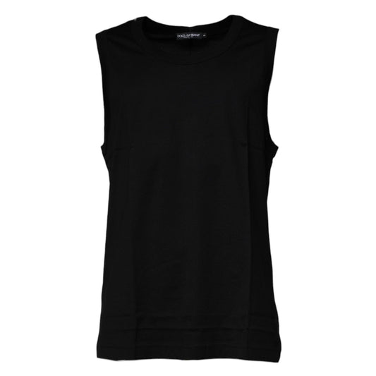 Dolce & Gabbana Black Cotton Round Neck Sleeveless T-shirt Dolce & Gabbana