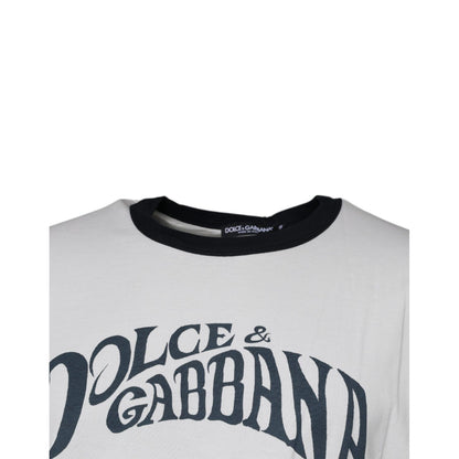 Dolce & Gabbana White Graphic Print Cotton Crew Neck T-shirt