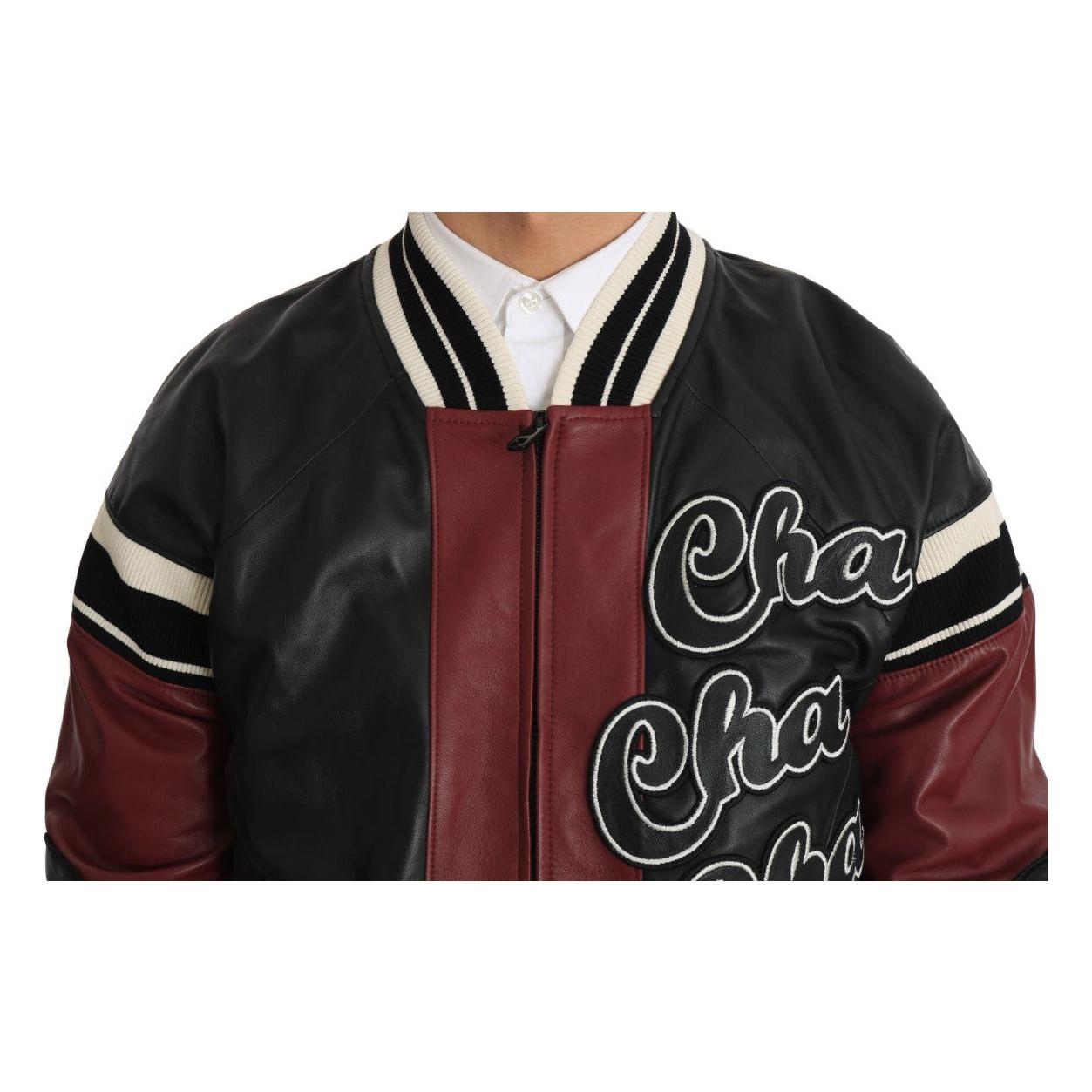 Dolce & Gabbana Leather Club Lounge Black Red Jacket Dolce & Gabbana