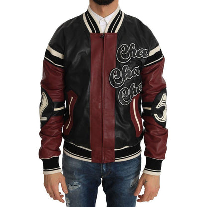 Dolce & Gabbana Leather Club Lounge Black Red Jacket Dolce & Gabbana