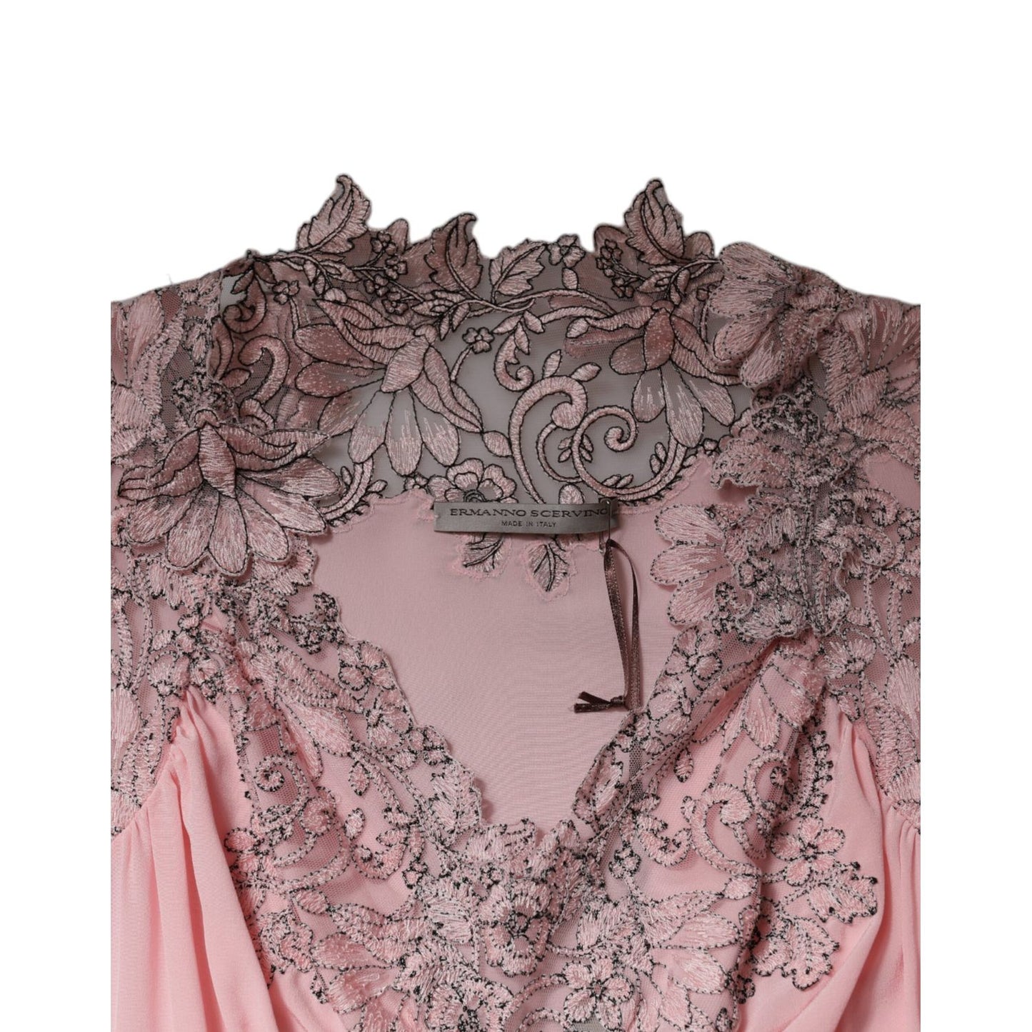 Ermanno Scervino Pink Floral Lace Short Sleeves V-neck Midi Dress Ermanno Scervino