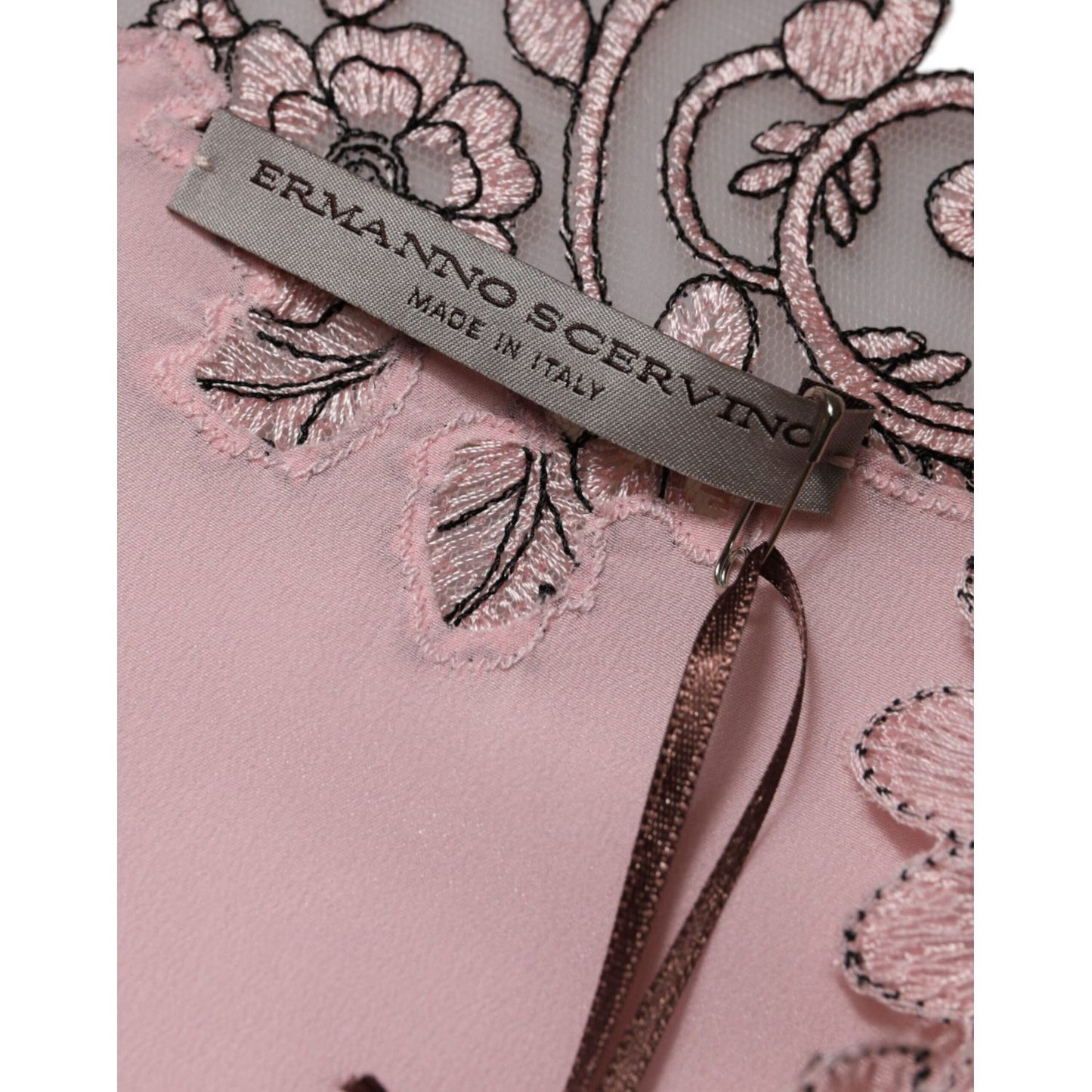 Ermanno Scervino Pink Floral Lace Short Sleeves V-neck Midi Dress Ermanno Scervino