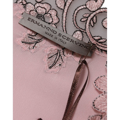 Ermanno Scervino Pink Floral Lace Short Sleeves V-neck Midi Dress Ermanno Scervino