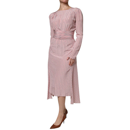 Ermanno Scervino Pink Stripes Silk Long Sleeves Midi Dress Ermanno Scervino