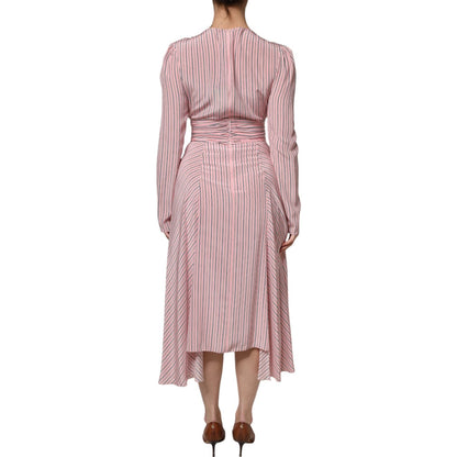 Ermanno Scervino Pink Stripes Silk Long Sleeves Midi Dress Ermanno Scervino