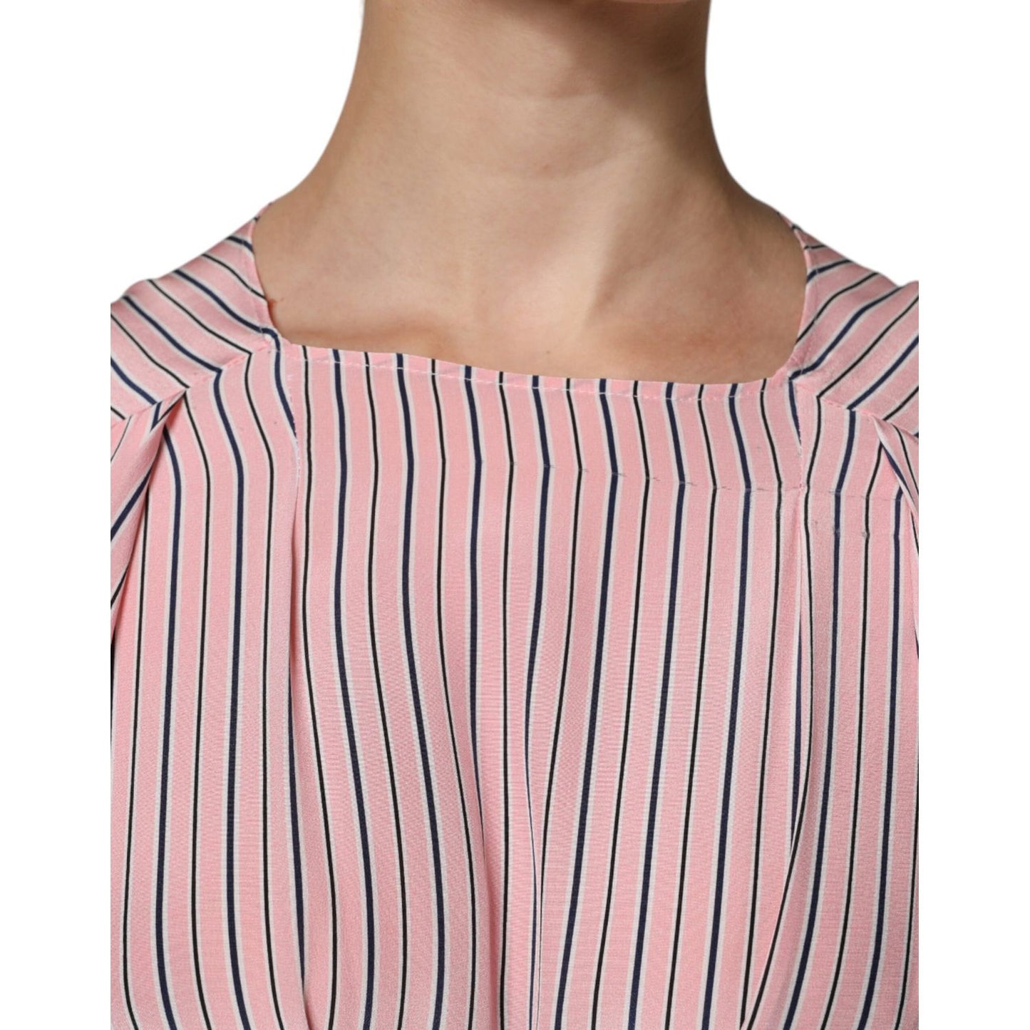 Ermanno Scervino Pink Stripes Silk Long Sleeves Midi Dress Ermanno Scervino