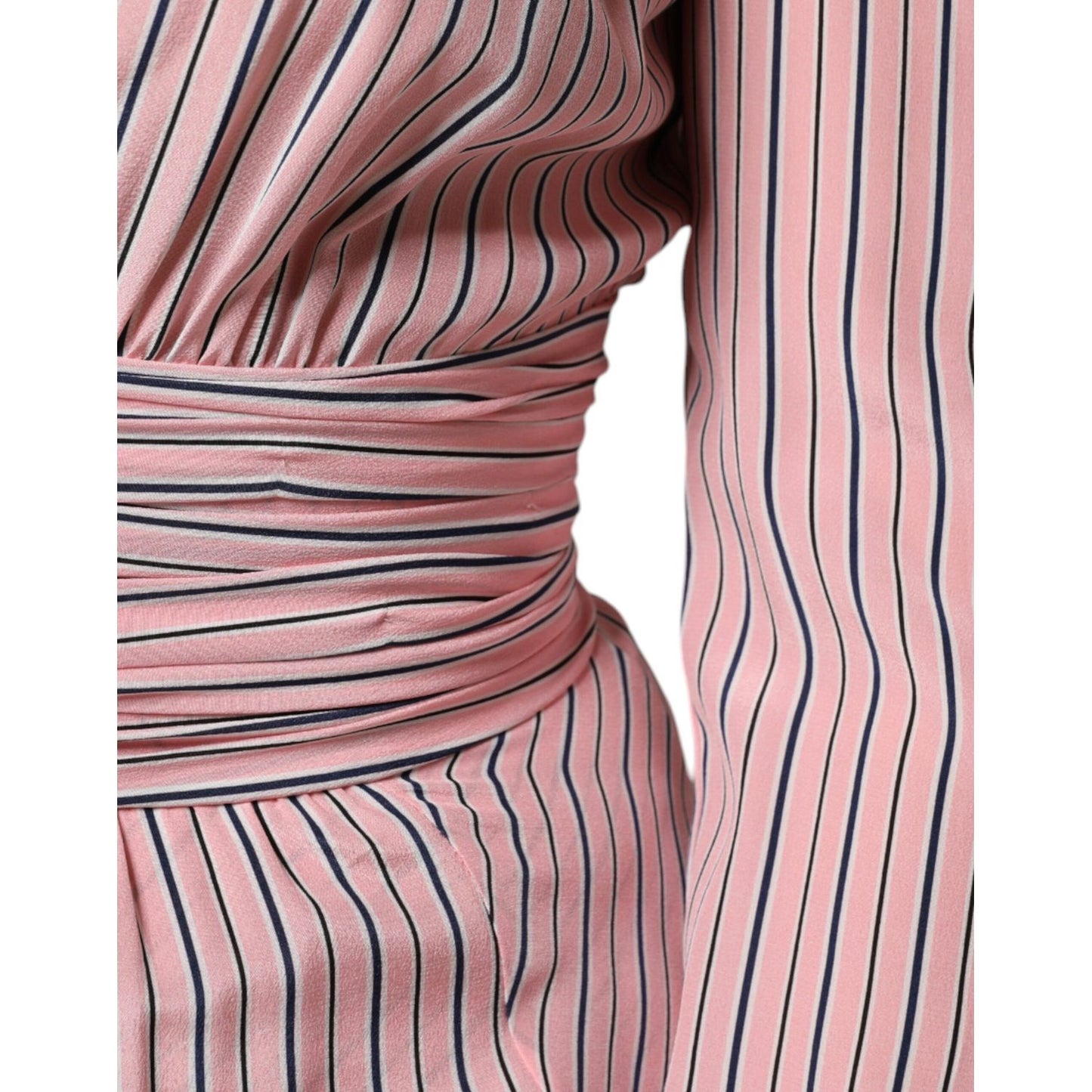 Ermanno Scervino Pink Stripes Silk Long Sleeves Midi Dress Ermanno Scervino