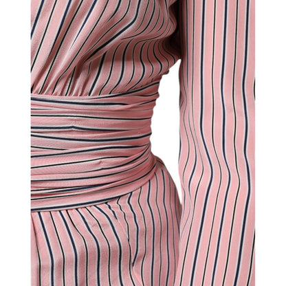 Ermanno Scervino Pink Stripes Silk Long Sleeves Midi Dress Ermanno Scervino