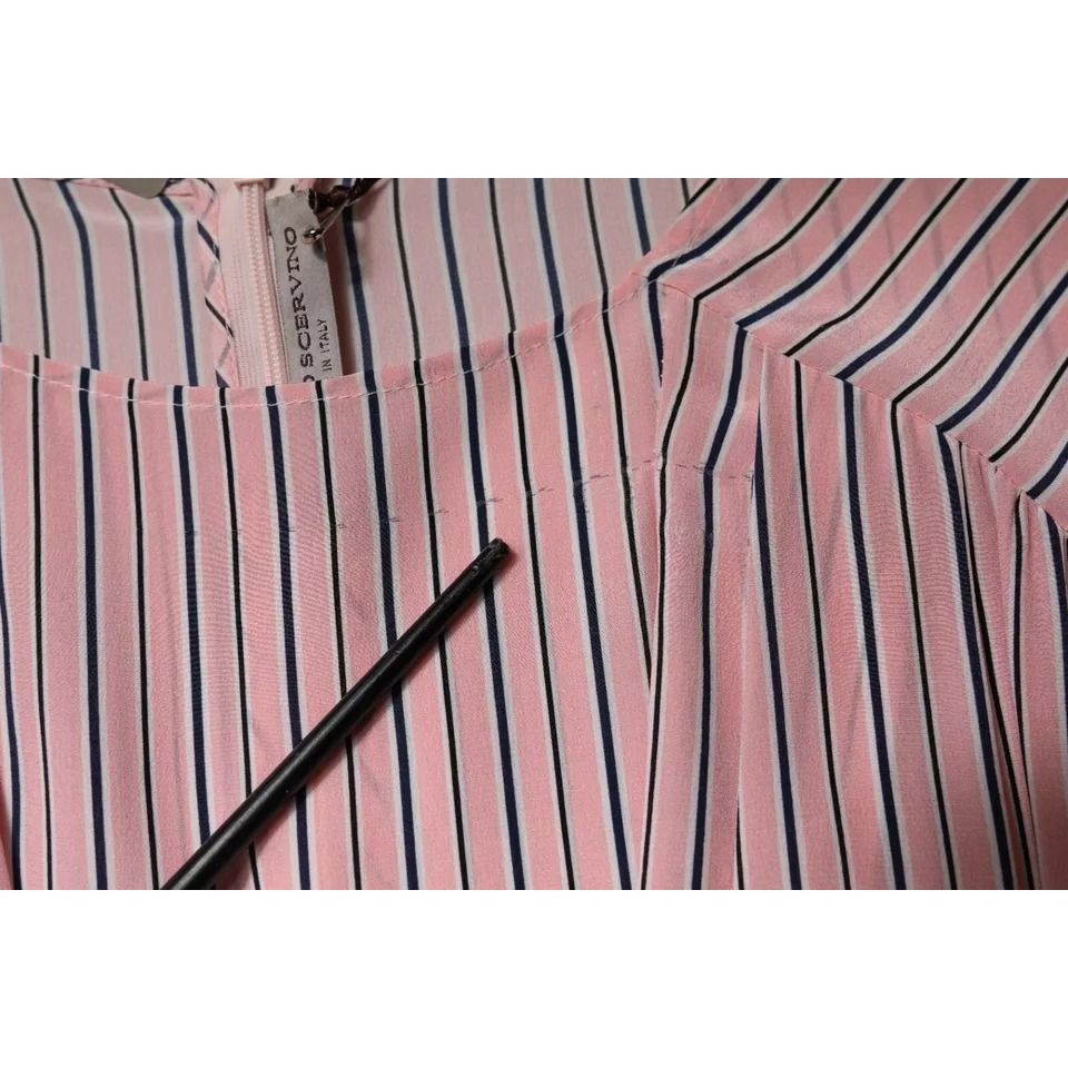 Ermanno Scervino Pink Stripes Silk Long Sleeves Midi Dress Ermanno Scervino