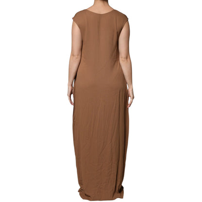 Fabiana Filippi Brown Sleeveless Deep V-neck A-line Long Maxi Dress Fabiana Filippi
