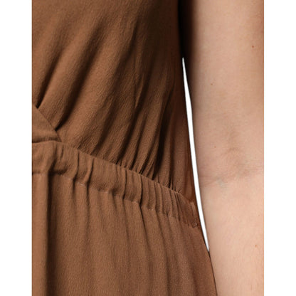 Fabiana Filippi Brown Sleeveless Deep V-neck A-line Long Maxi Dress Fabiana Filippi