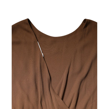 Fabiana Filippi Brown Sleeveless Deep V-neck A-line Long Maxi Dress Fabiana Filippi