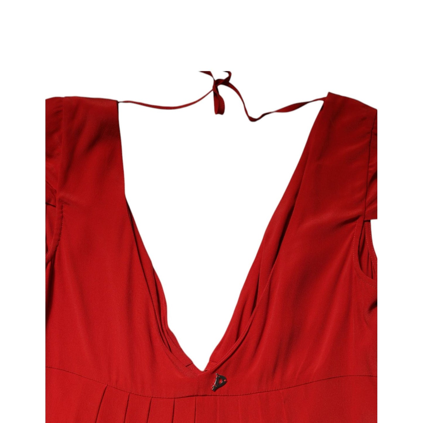 Dondup Red Acetate Short Sleeves Plunging Neckline Maxi Dress Dondup