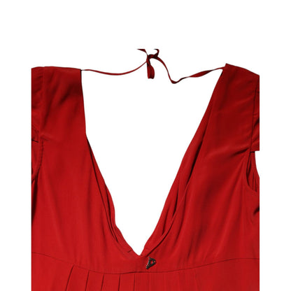 Dondup Red Acetate Short Sleeves Plunging Neckline Maxi Dress Dondup