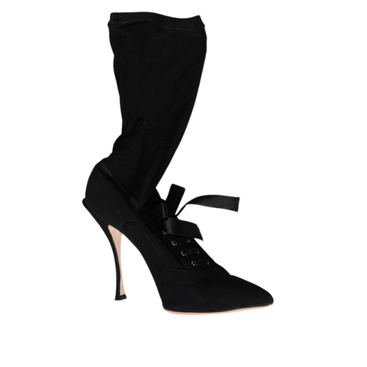 Dolce & Gabbana Black Stiletto Heels Mid Calf Boots Shoes