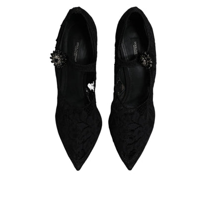 Dolce & Gabbana Black Lace Crystals Mary Jane Pumps Shoes