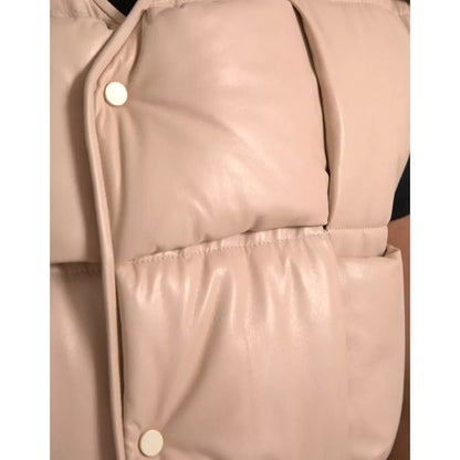 Bottega Veneta Beige Quilted Sleeveless Calf Leather Jacket