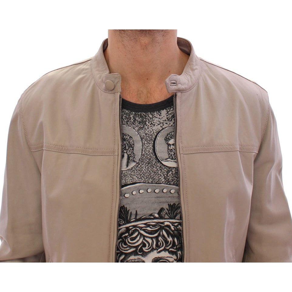 Dolce & Gabbana Beige Leather Jacket Biker Coat