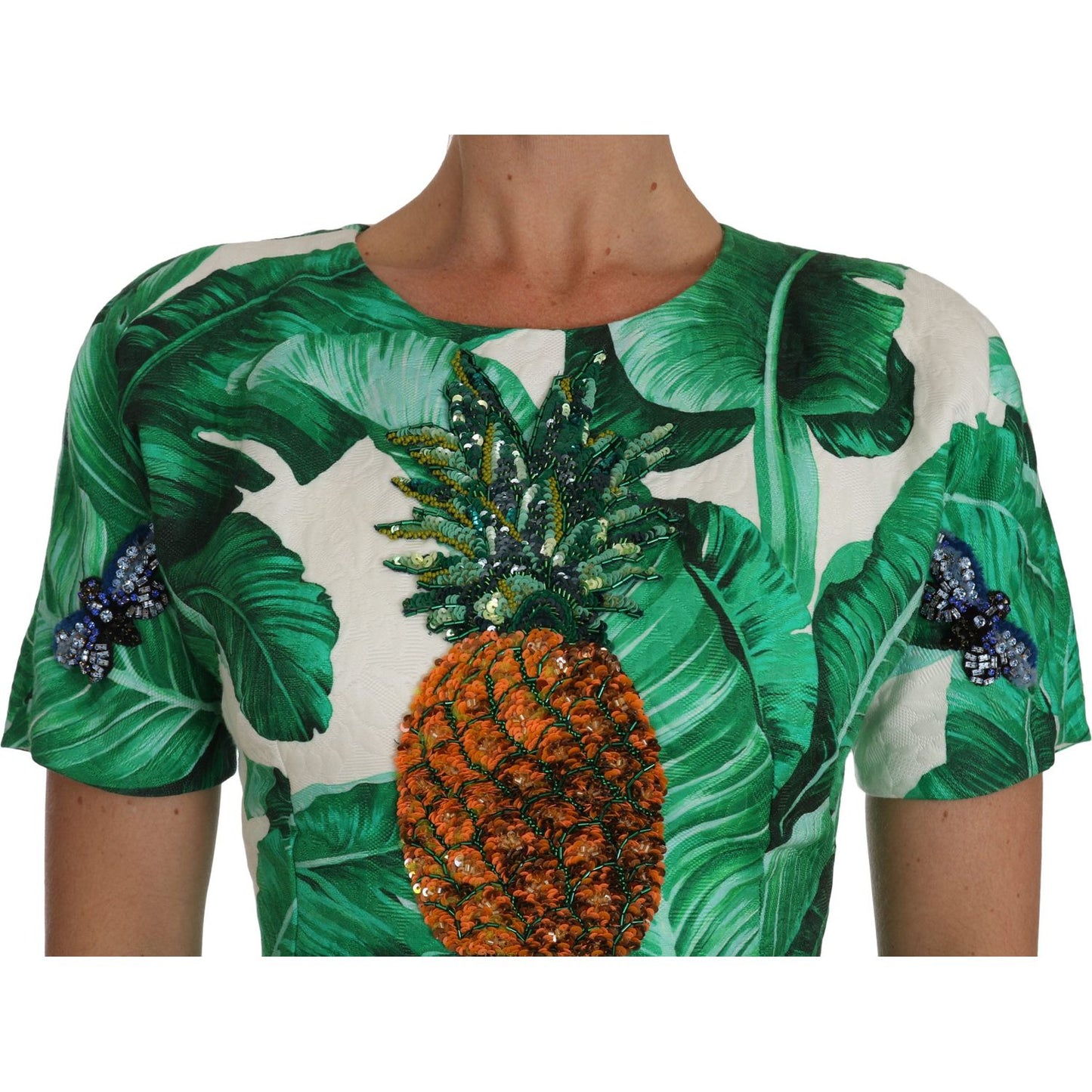 Dolce & Gabbana A-Line Banana Leaf Pineapple Crystal Dress