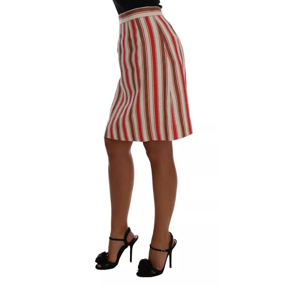 Dolce & Gabbana Multicolor Portofino Stripes Cotton Midi Skirt