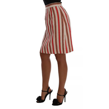 Dolce & Gabbana Multicolor Portofino Stripes Cotton Midi Skirt