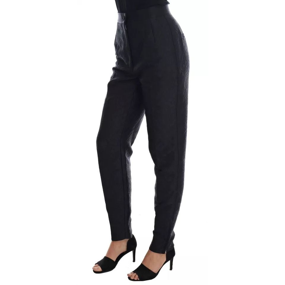 Dolce & Gabbana Black Floral Brocade High Waist Pants