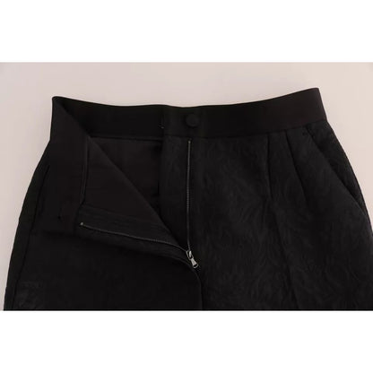 Dolce & Gabbana Black Floral Brocade High Waist Pants