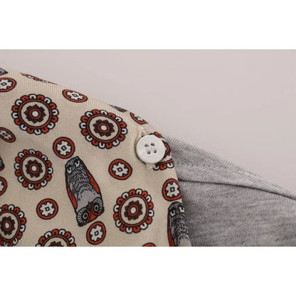 Dolce & Gabbana Gray Cotton Owl Silk Scarf Top T-shirt