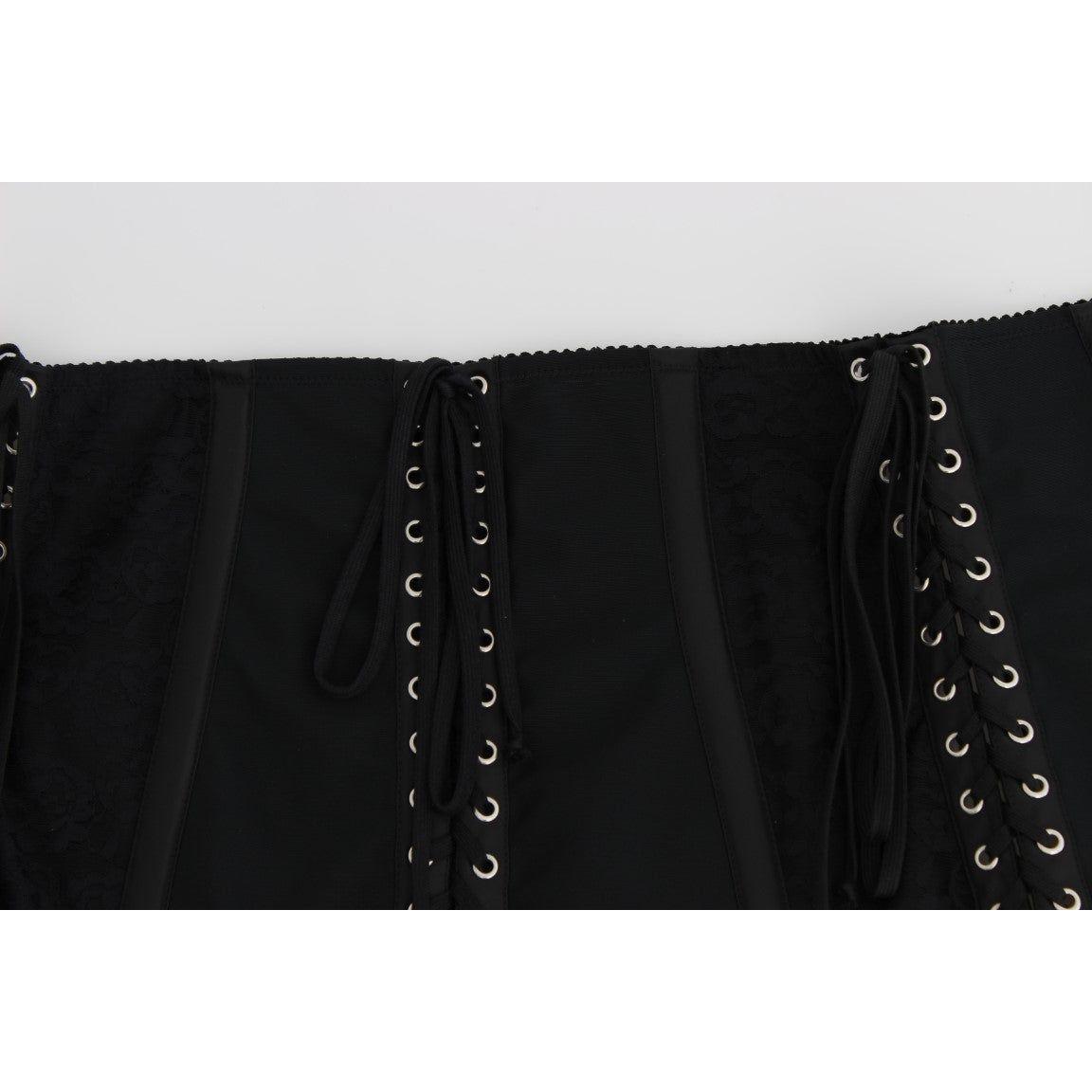 Dolce & Gabbana Black Stretch Corset Waist Strap Belt
