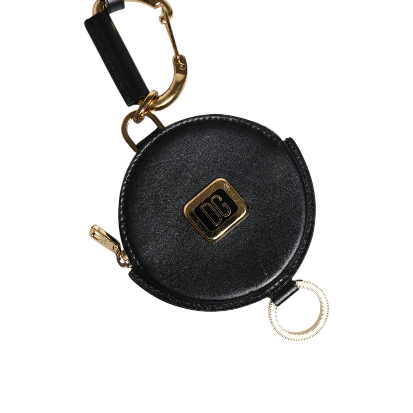 Dolce & Gabbana Black Round Leather DG Logo Coin Purse Lanyard Wallet