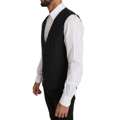 Dolce & Gabbana Gray Solid 100% Wool Waistcoat Vest