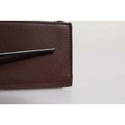 Dolce & Gabbana Brown Leather Zip Logo Keyring Coin Purse Keyring Wallet