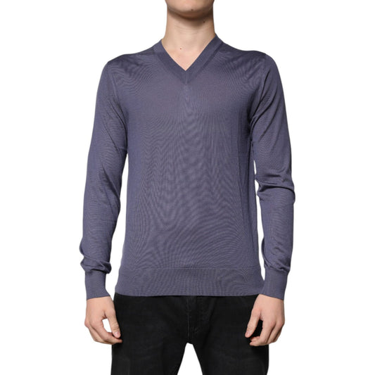 Dolce & Gabbana Gray Cashmere V-neck Men Pullover Sweater Dolce & Gabbana