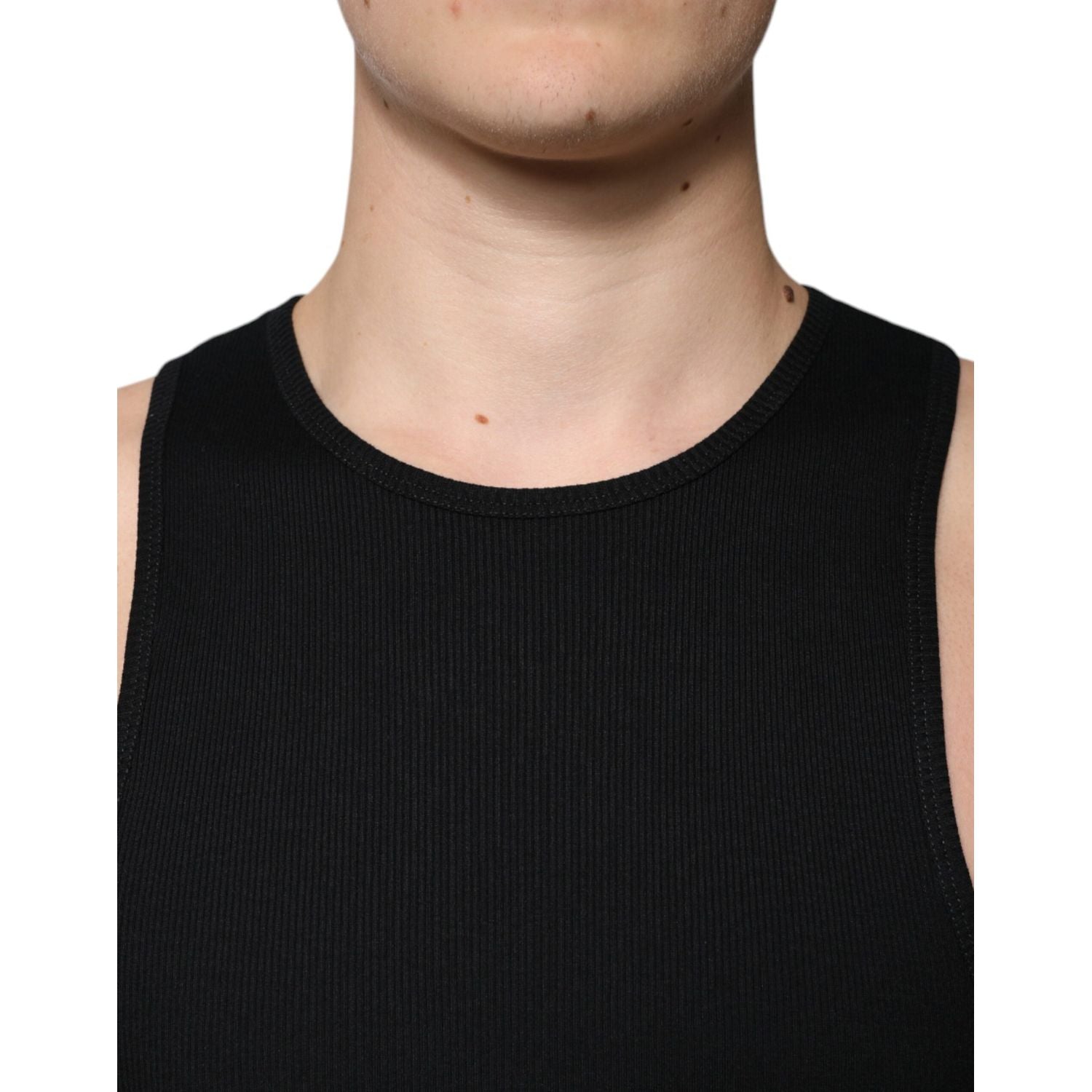 Dolce & Gabbana Black Cotton Sleeveless Round Neck Tank T-shirt