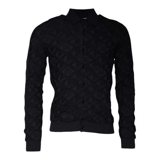 Dolce & Gabbana Black Silk Crew Neck Men Cardigan Sweater Dolce & Gabbana